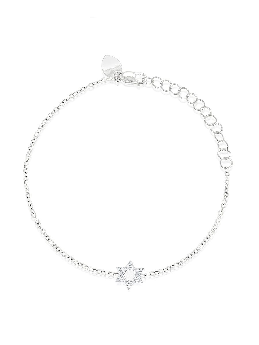 Women's 14K White Gold & 0.06 TCW Diamond Star Of David Bracelet - White Gold