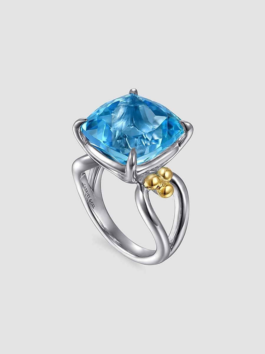 Gabriel & Co Women's Bujukan 14K Yellow Gold, Sterling Silver & Blue Topaz Signet Ring - Sterling Silver - Size 6.5