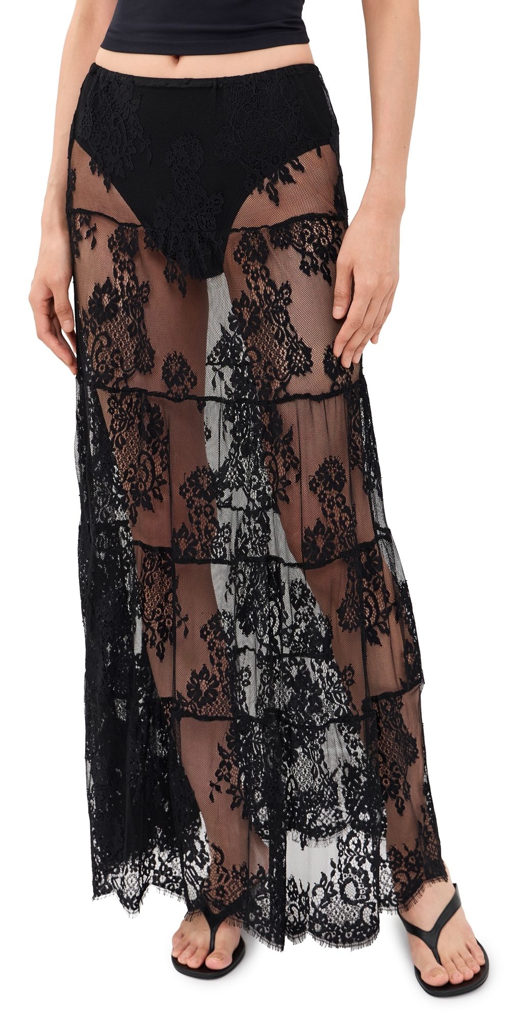 Runaway the Label Enola Tiered Lace Maxi Skirt Black XL