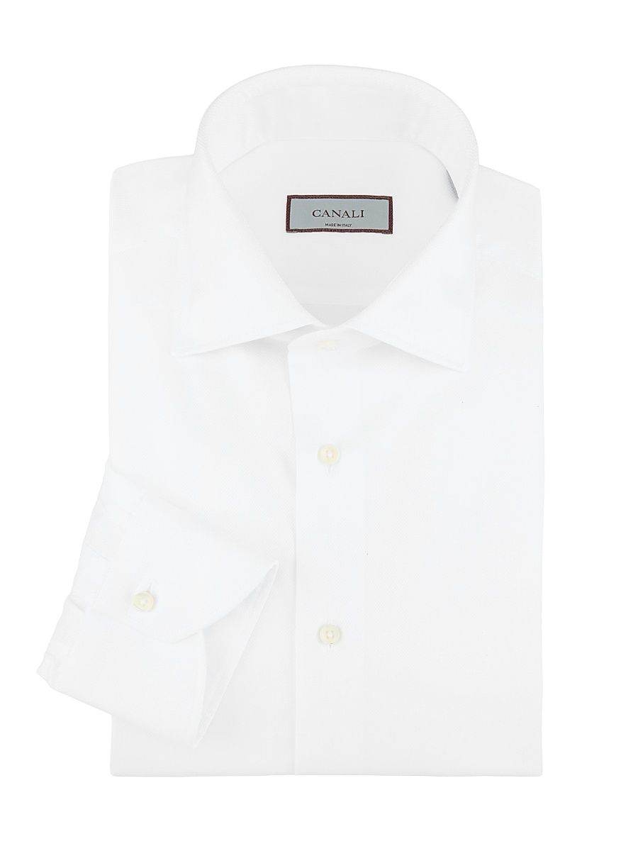 Men's Textured Modern-Fit Dress Shirt - White - Size 15