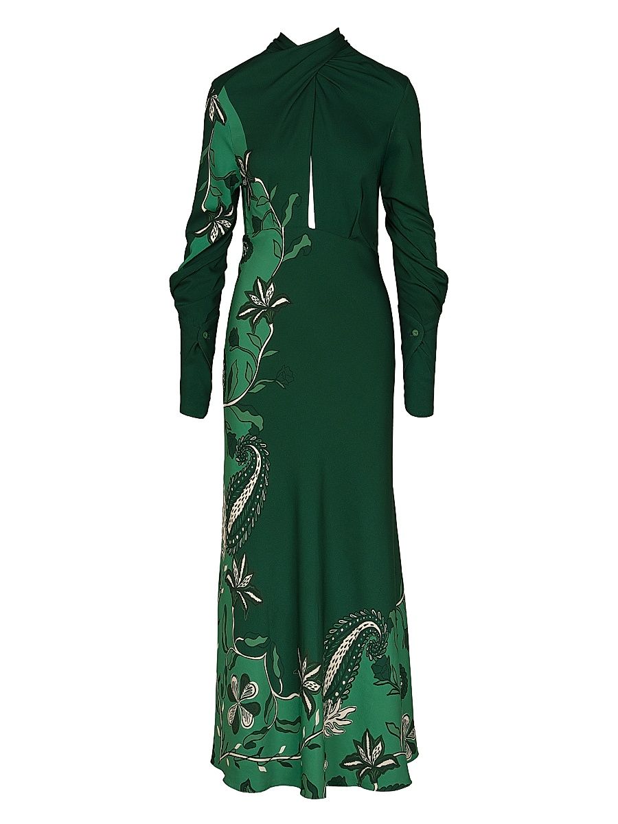 Women's Candelaria Interdimensional Silk Maxi Dress - Emerald Green Ecru - Size 4
