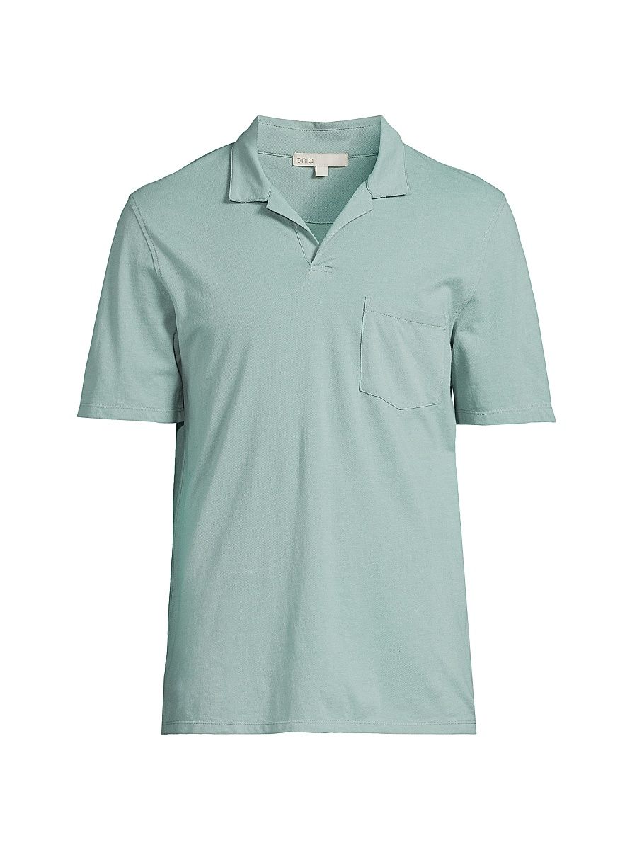 Men's Johnny Collar Pique Cotton Polo Shirt - Jade - Size XXL