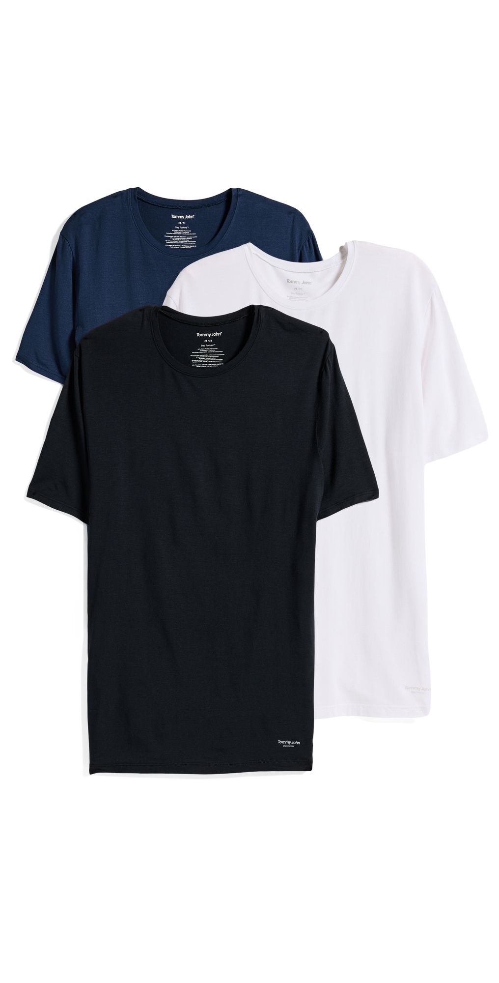 Tommy John Crew Neck Stay Tucked Undershirt 3 Pack Black/White/Dress Blues S