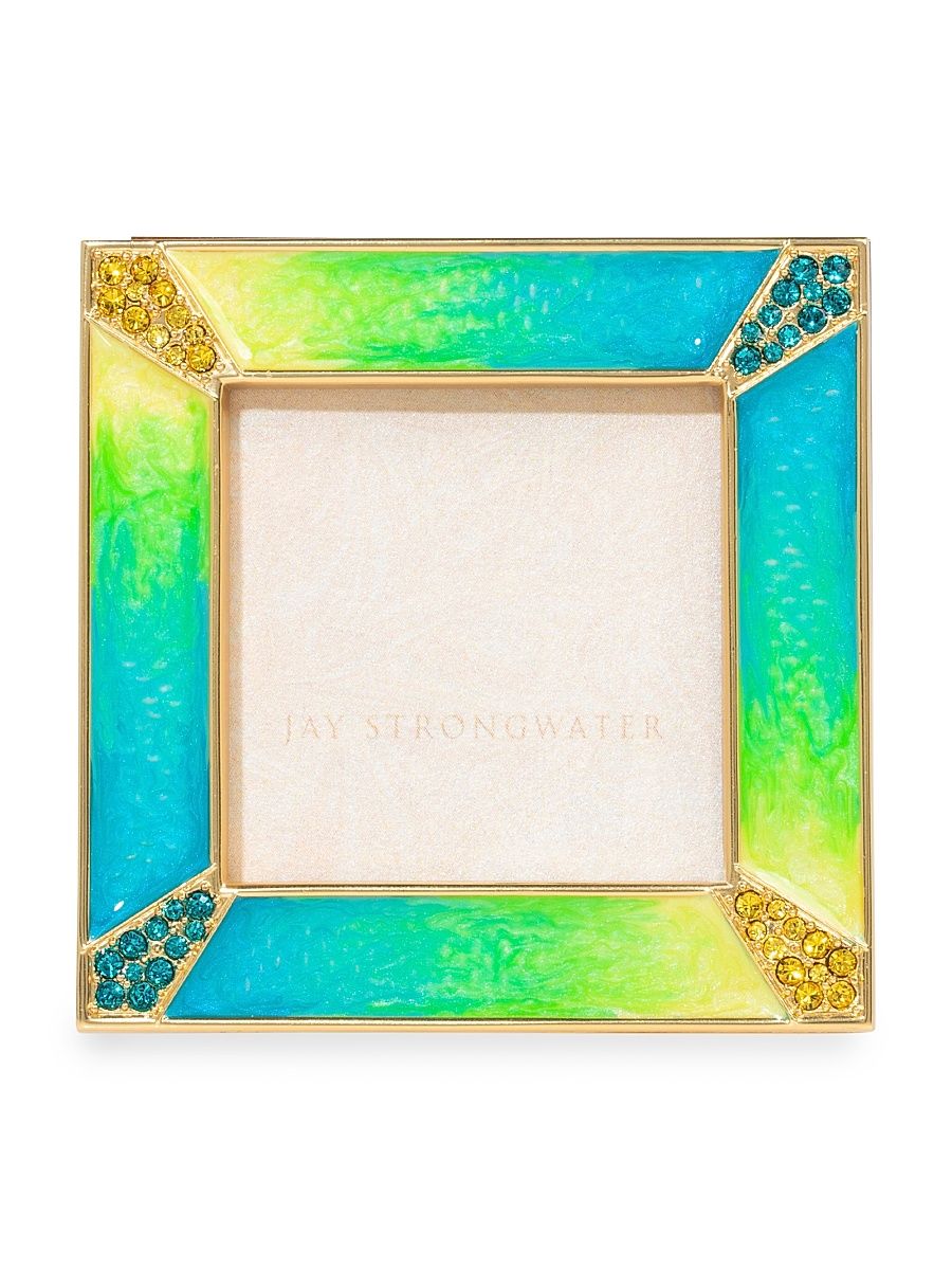 Leland 14K-Gold-Plated, Enamel & Glass Crystal 2" x 2" Square Frame - Electric Green