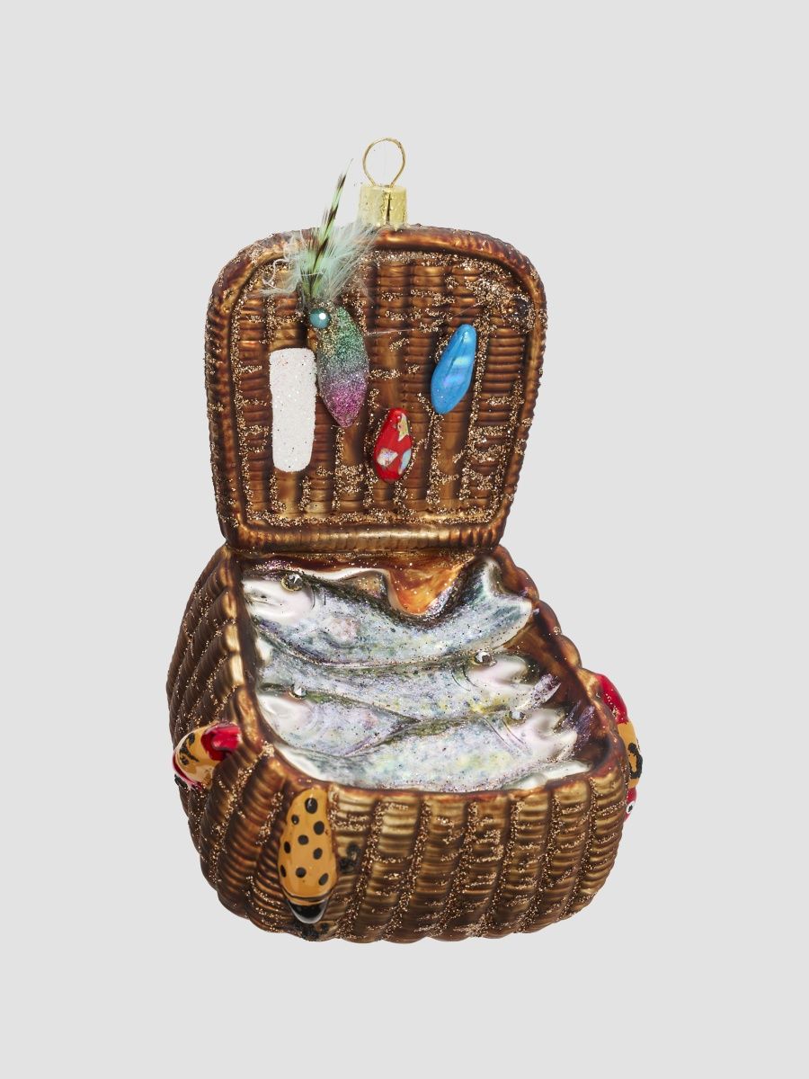 Cody Foster & Co Glass Fishing Creel Ornament