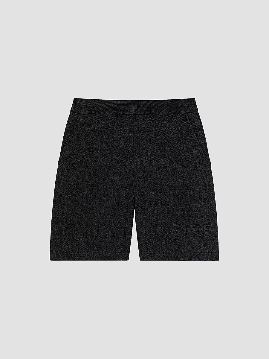 Givenchy Men's Herringbone Bermuda Shorts with Jacquard - Black - Size XXL