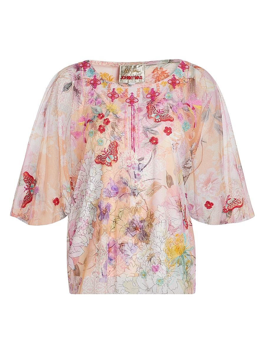 Women's Valentina Floral Mesh Top - Melrose - Size XL