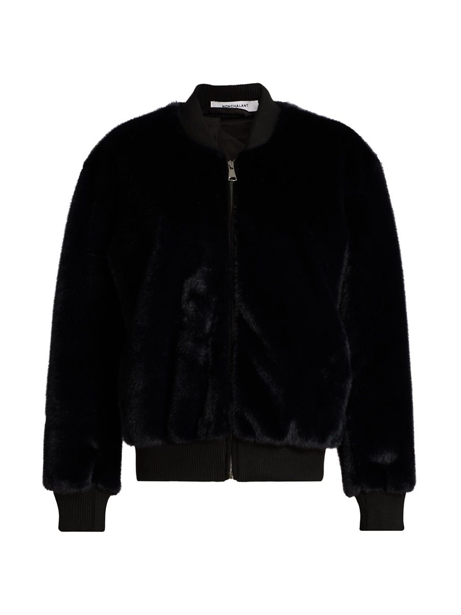 Women's Aurelia Faux Fur Jacket - Navy Blue - Size Small