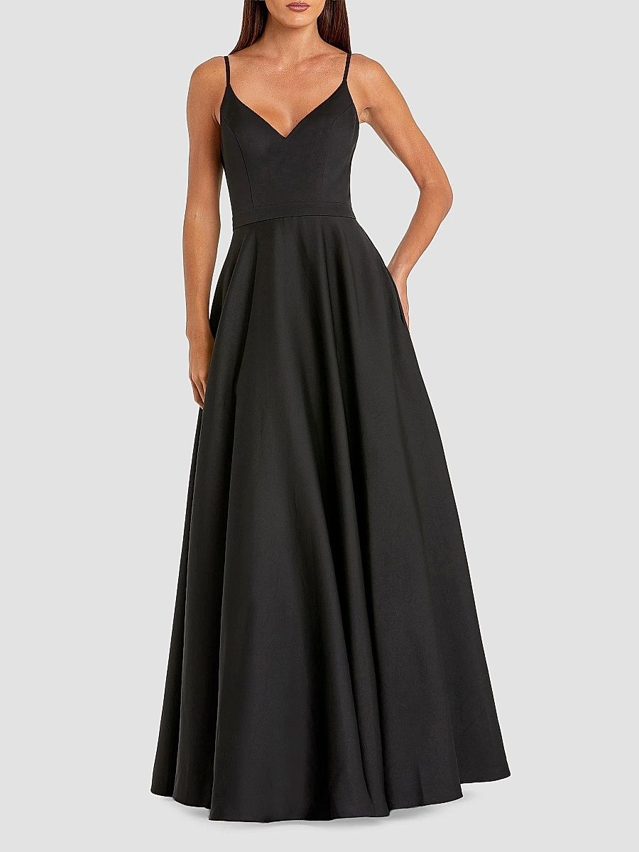 Mac Duggal Women's Petite leena 1 Classic A-Line V-Neck Ballgown - Black - Size Petite 12