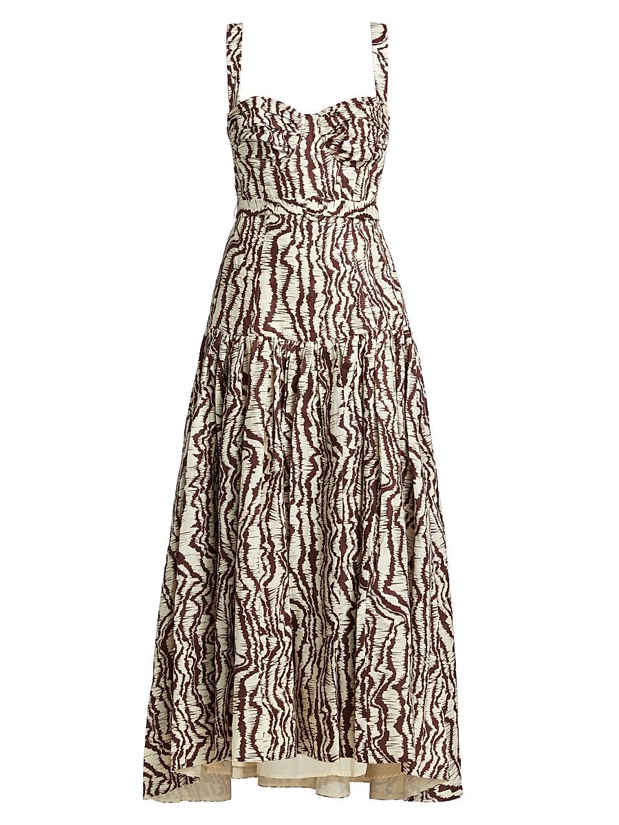 Women's Drenica Drop-Waist Linen Midi-Dress - Abstract Animal - Size 4