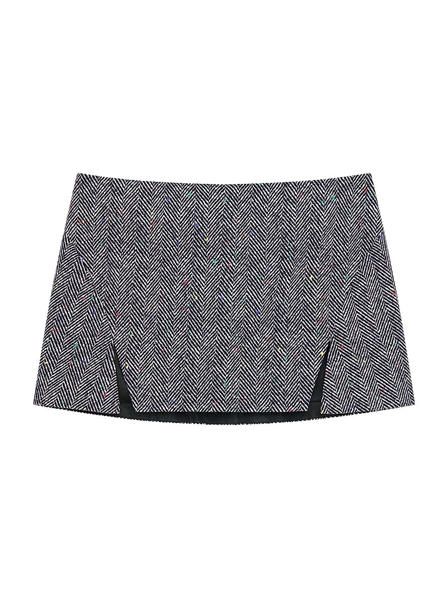 Women's Mini Cut-Out Skirt in Cotton Herringbone - Black White - Size 4