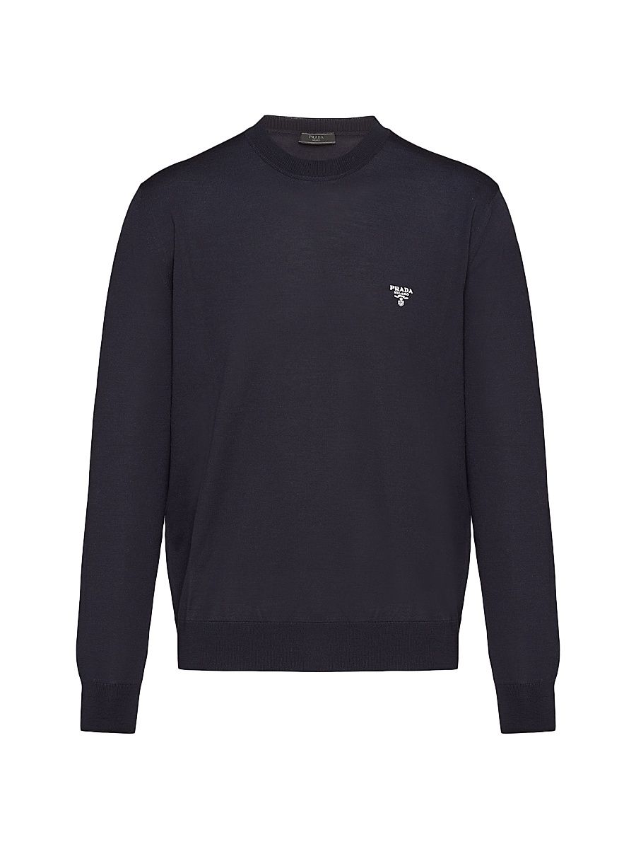 Men's Superfine Wool Crew Neck Sweater - Navy Blue - Size 42