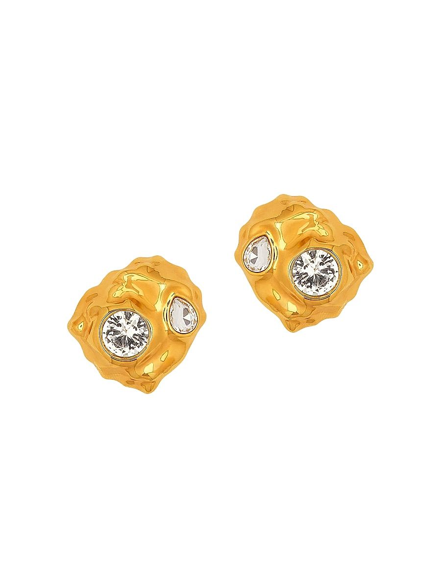 Women's Textured Scramble 24K-Gold-Plated & Glass Crystal Stud Earrings - Crystal