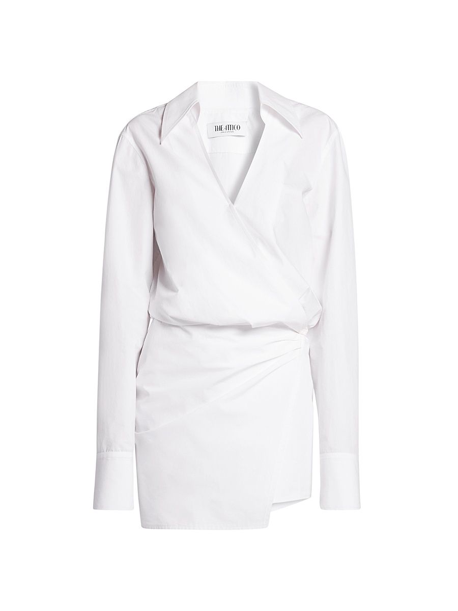 Women's Gathered Cotton Shirtdress - White - Size 10