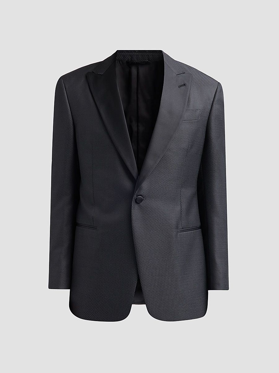 Men's Wool-Silk Micro Jacquard Dinner Jacket - Black Beauty - Size 46