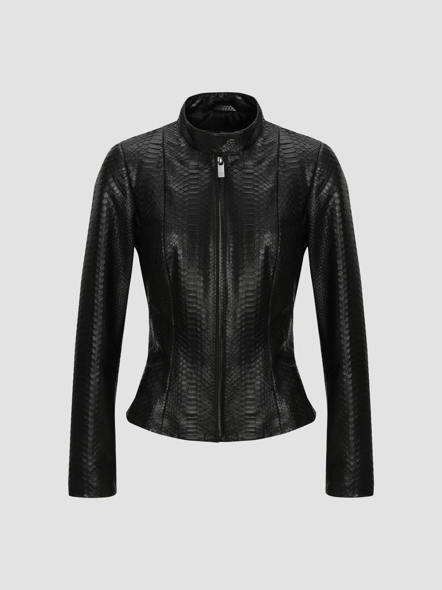 Gorski Women's Python Leather Zip Jacket - Black - Size Medium