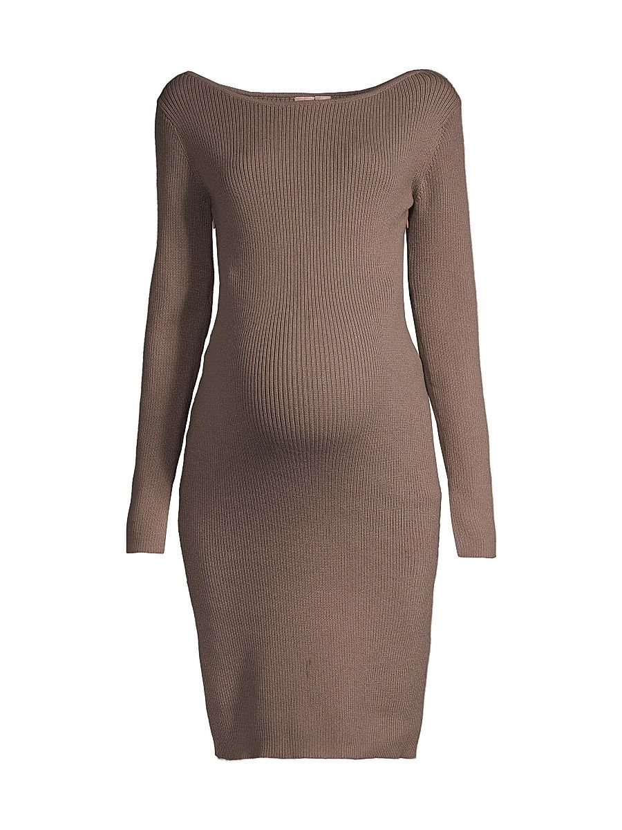 Women's Hudson Ribbed Maternity Sweater Dress - Taupe - Size Medium
