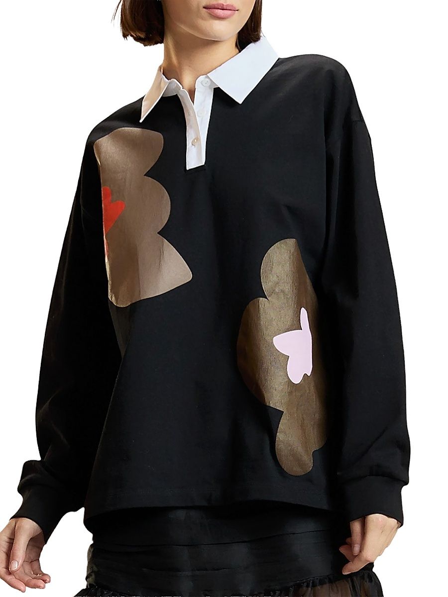 Women's Ardie Graphic Cotton Rugby Shirt - Black - Size XS