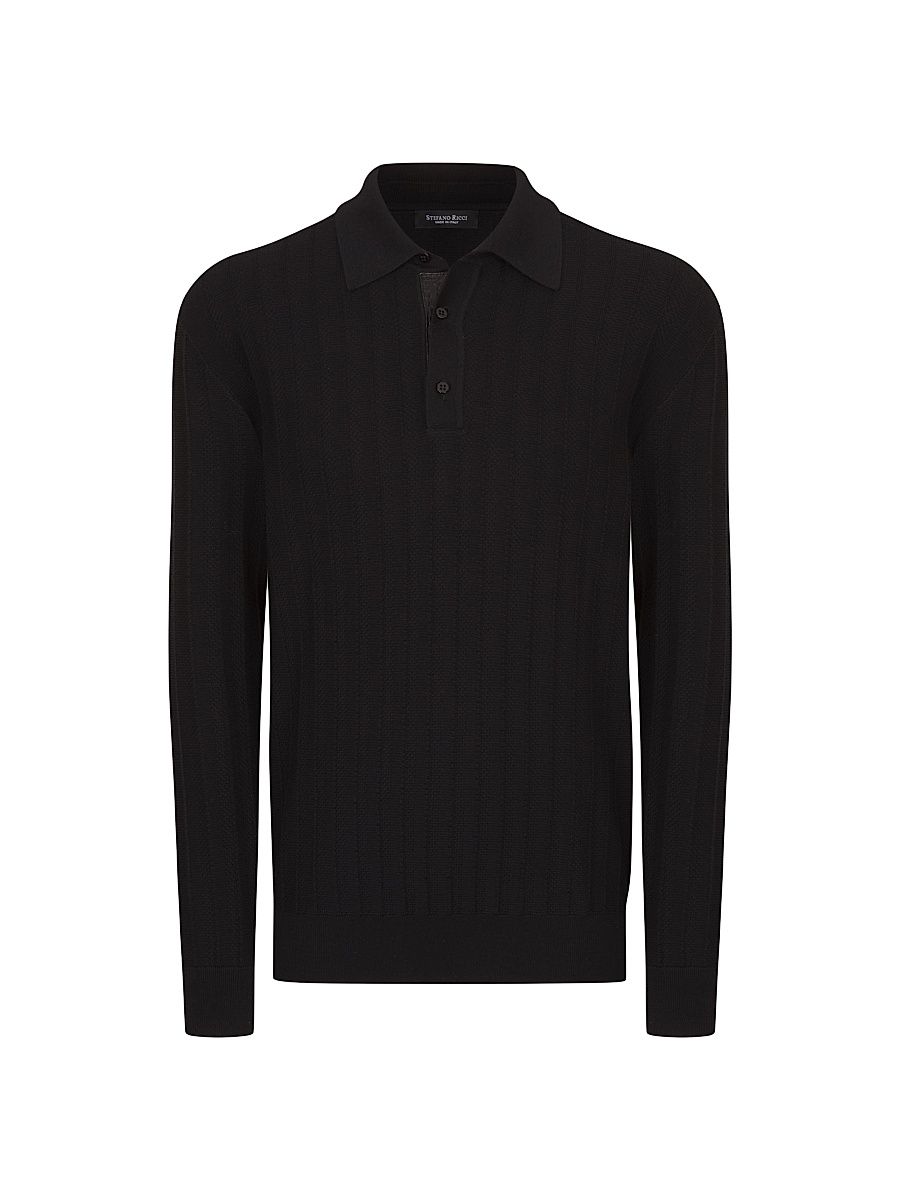 Men's Three-Button Polo Shirt - Black - Size 48