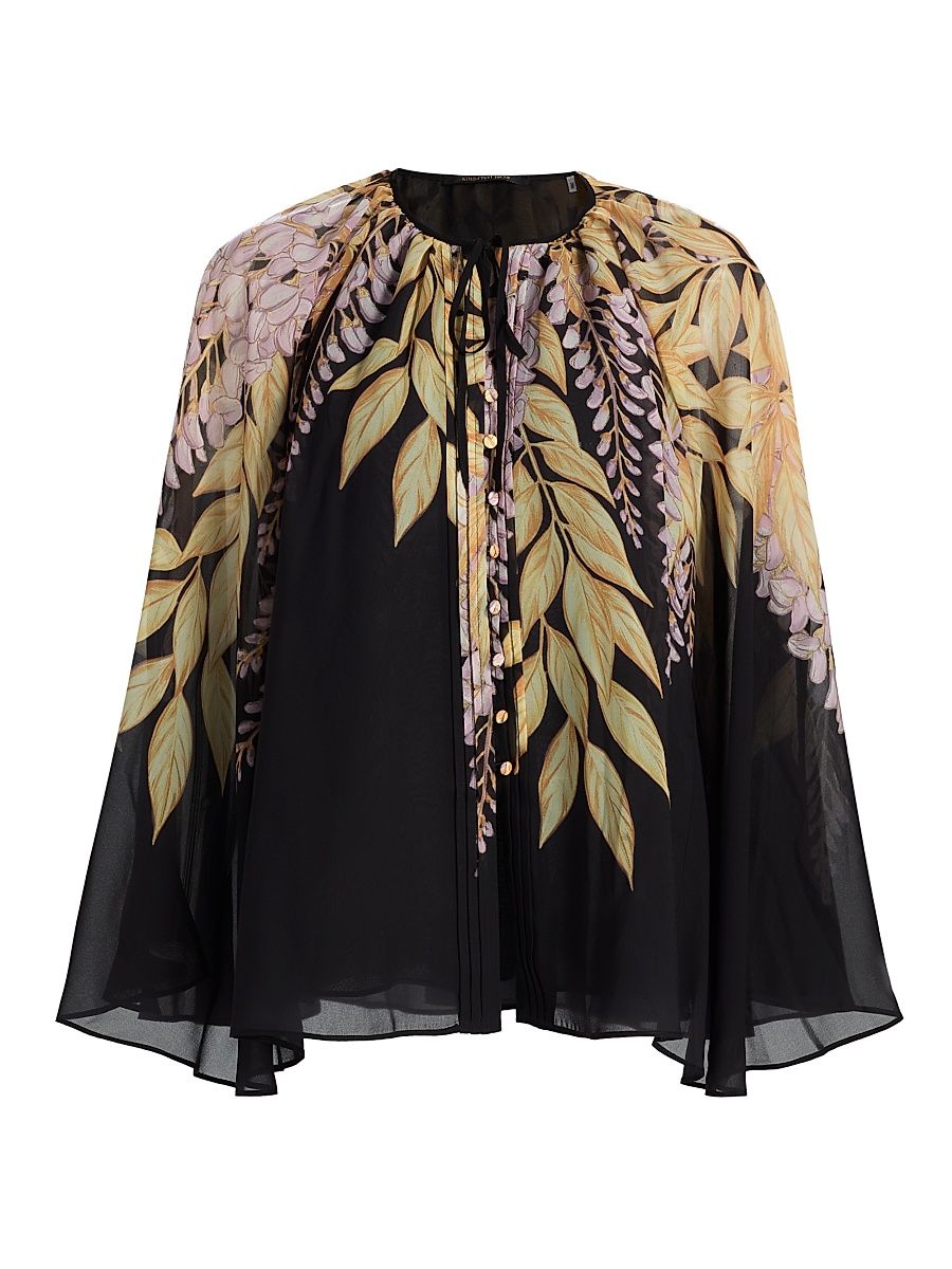 Women's Cara Leaves Blouse - Black Pink - Size XL