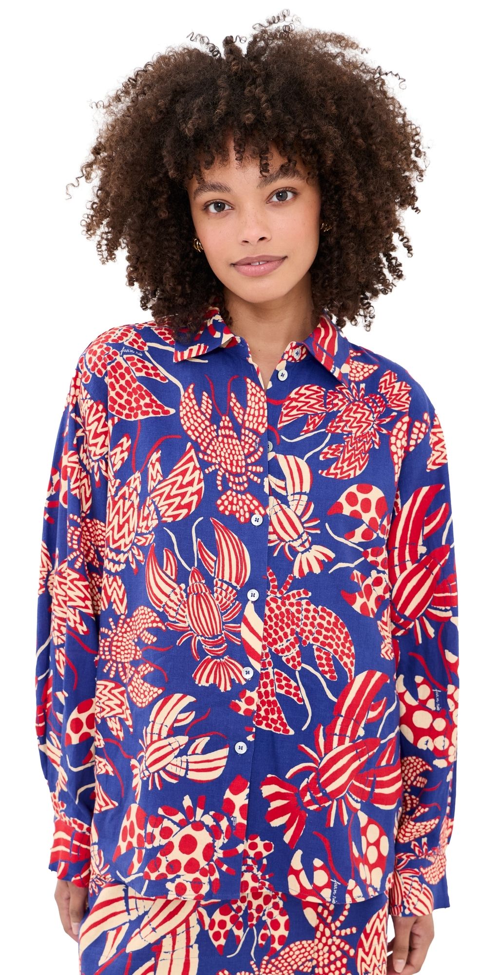 FARM Rio Lobster Button Down Shirt Red/Blue XXS