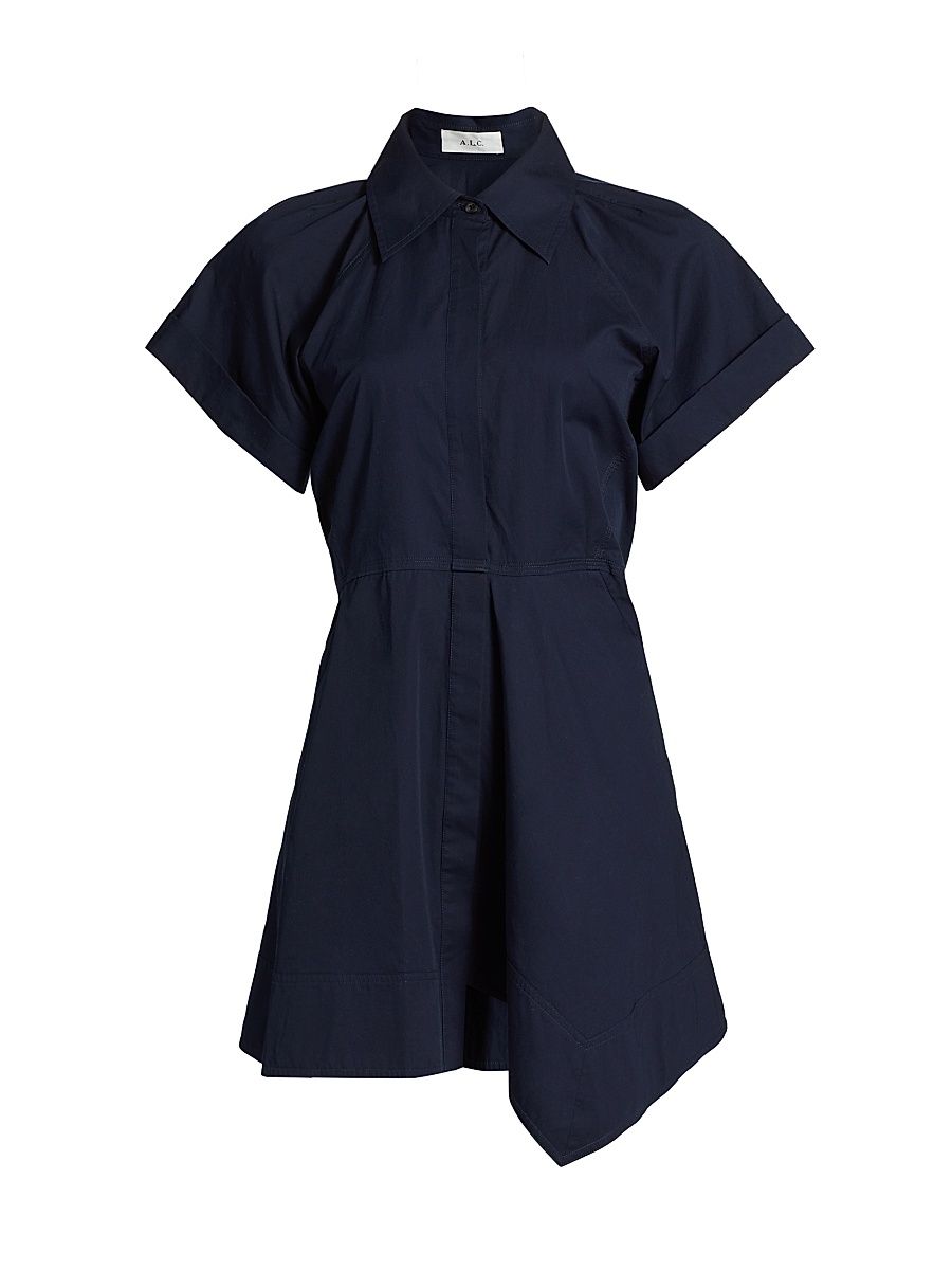 Women's Julie Asymmetric Cotton Mini-Shirtdress - Navy - Size 8