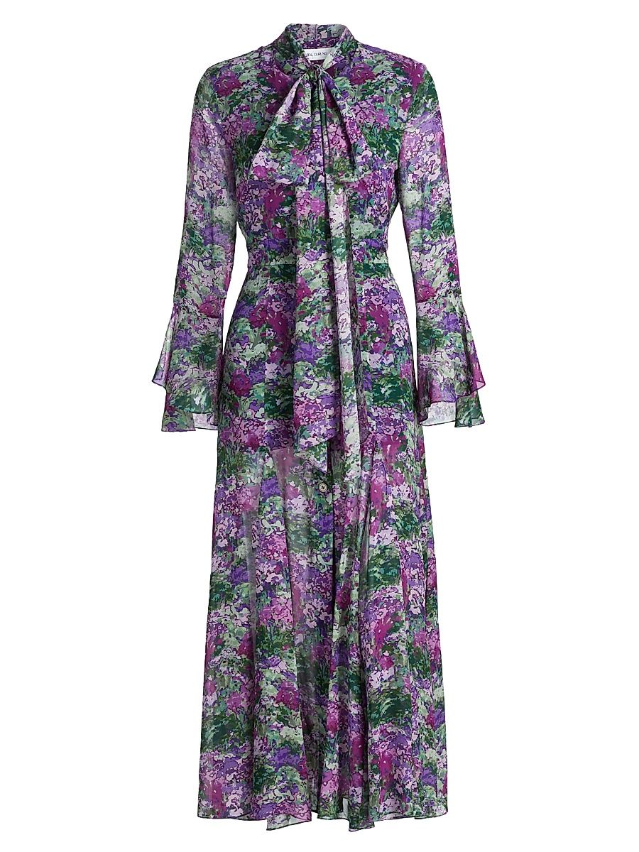 Women's Floral Sash Midi Shirtdress - Mauve Multi - Size 0