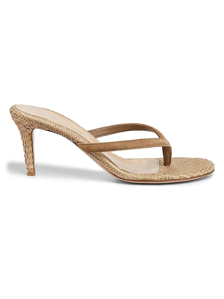 Women's Calypso 80MM Suede & Raffia Sandals - Camel - Size 12