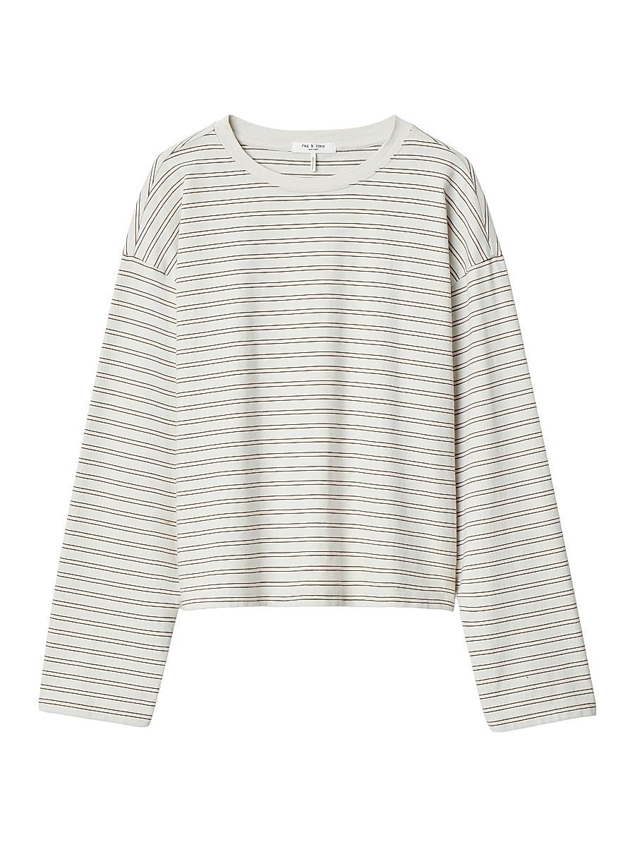 Women's Kelly Striped Boxy Long-Sleeve T-Shirt - Copper Multi - Size XL
