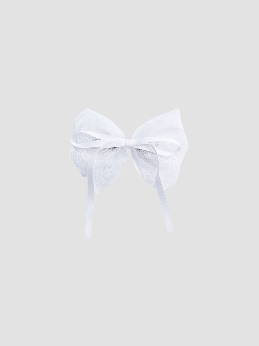 Tulleen Girl's Girl's Layered Tulle & Satin Ribbon Hair Clip - White