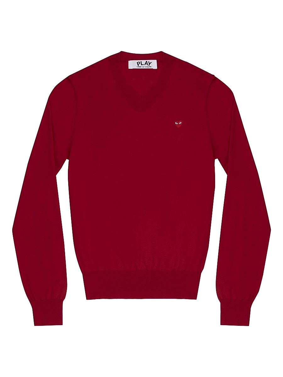 Women's V-Neck Wool Heart Sweater - Red - Size XS