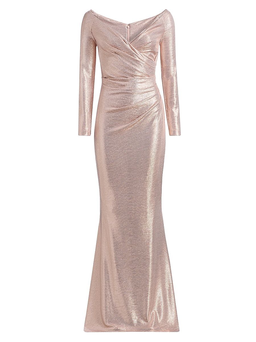 Women's Metallic Jersey V-Neck Gown - Blush - Size 2