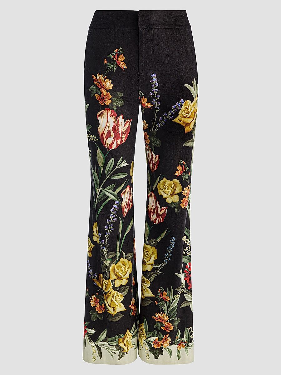 Women's Dylan Floral Linen-Blend Wide-Leg Pants - Desert Sprigs Black - Size 14