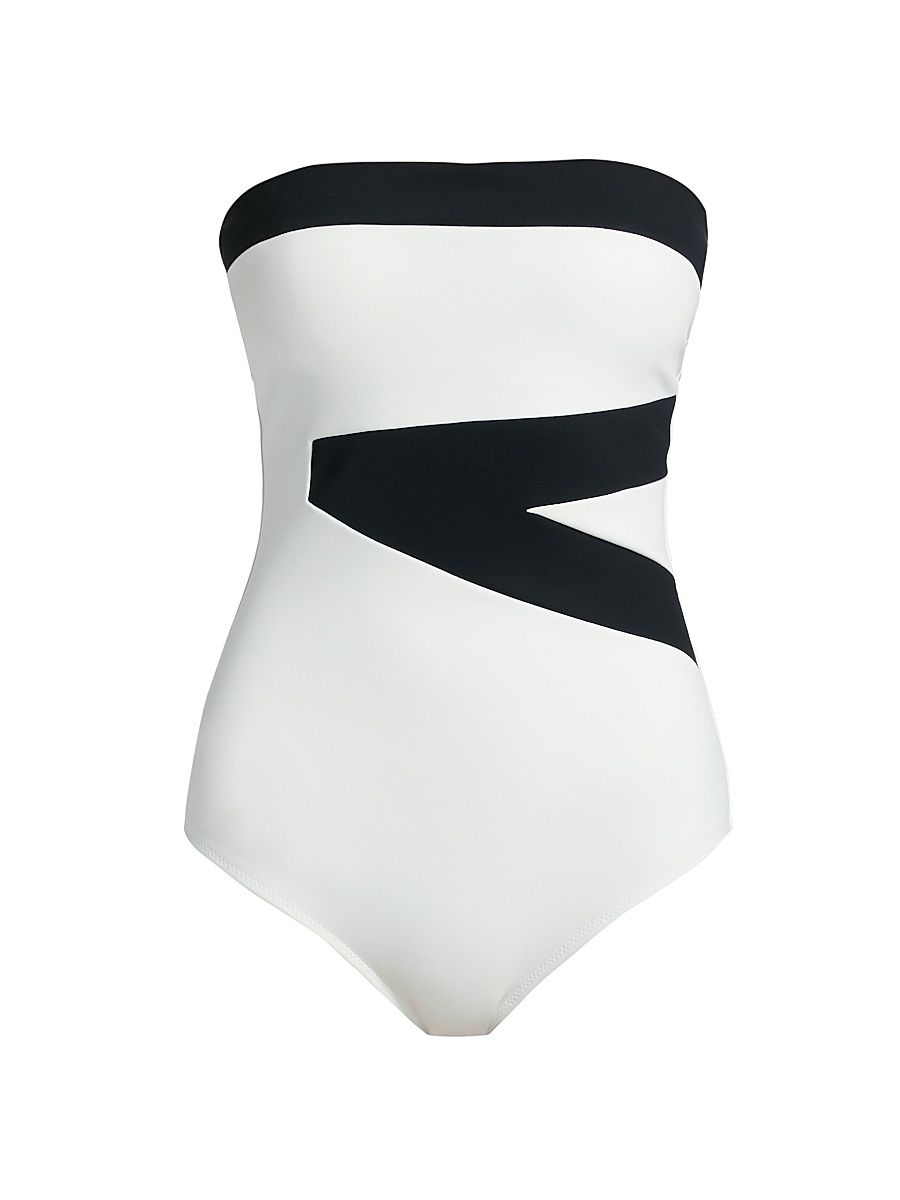 Women's Idalia Striped Strapless One-Piece Swimsuit - Bianco Nero - Size 8