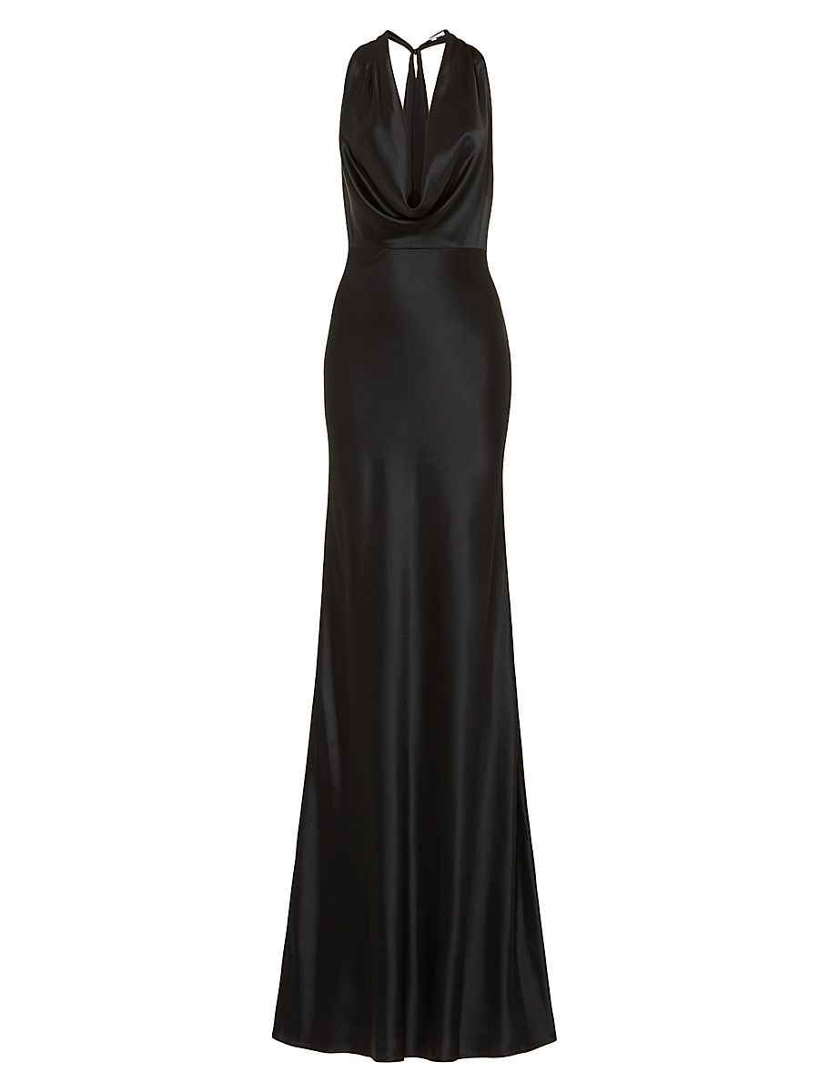 Women's Pearl Satin Cowl-Neck Gown - Black - Size 14