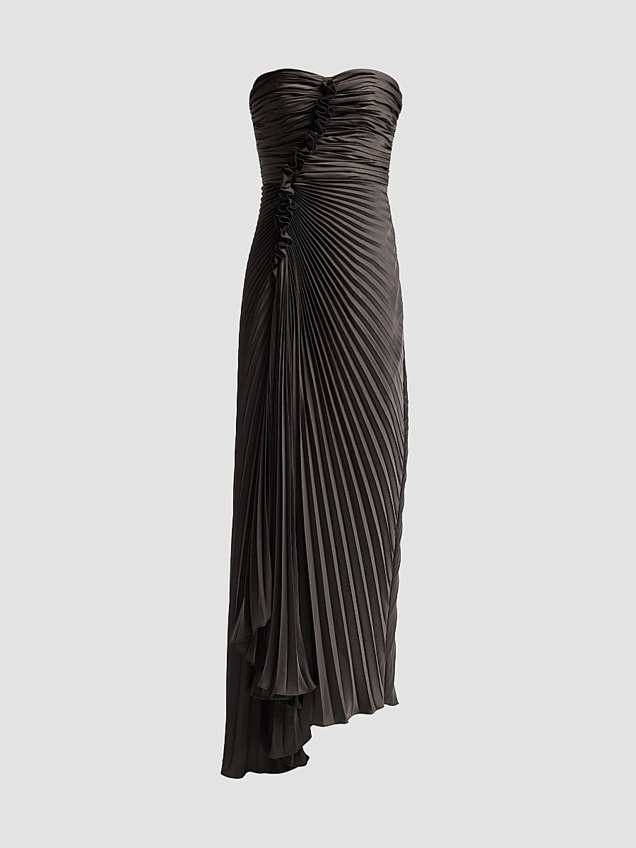 Women's Alexandra Ruched Pleated Strapless Gown - Willow Ash - Size 8