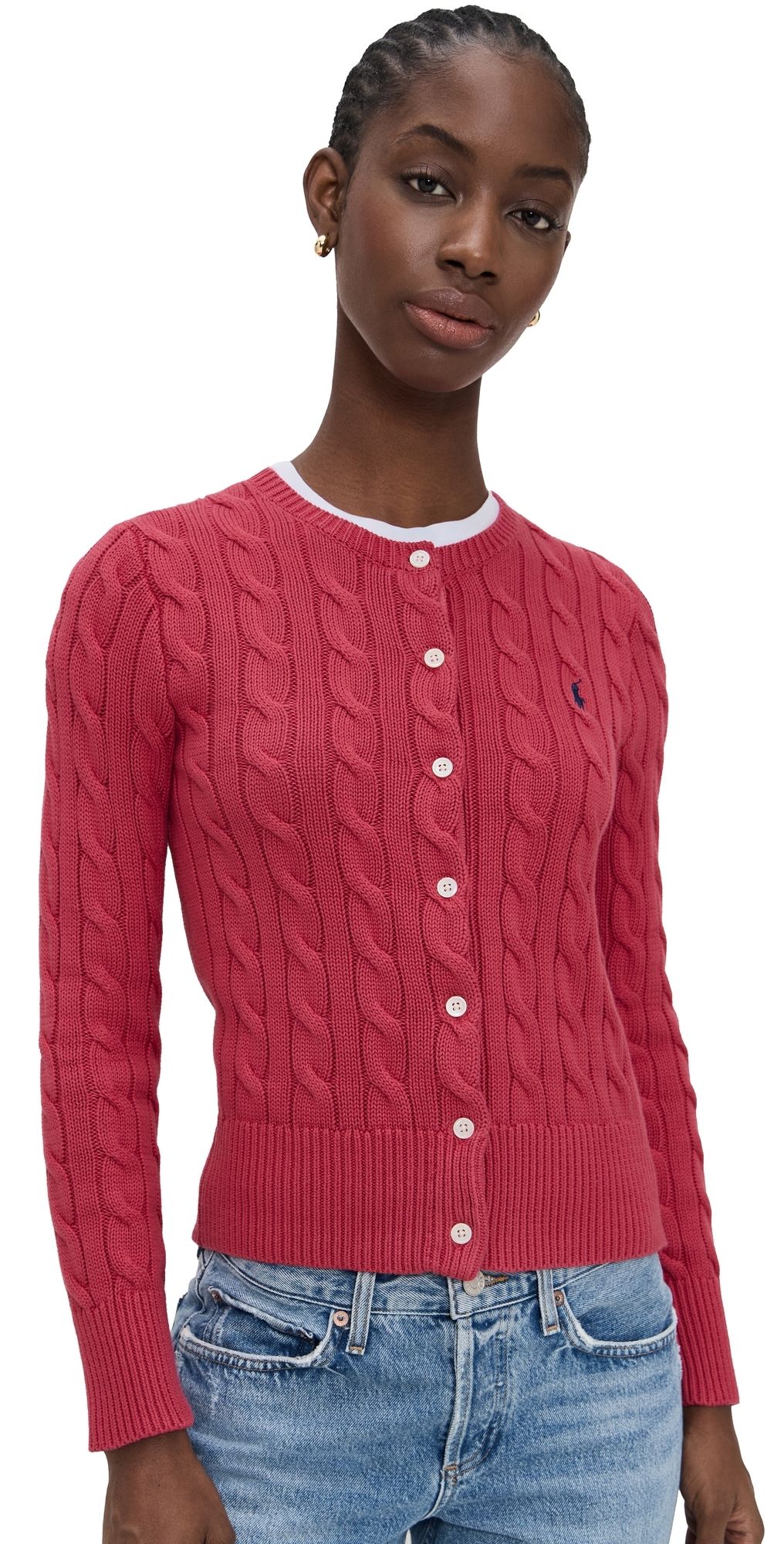 Polo Ralph Lauren Cotton Cable Long Sleeve Cardigan Nantucket Red S