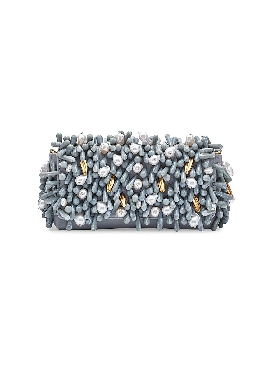 Women's Perla Beaded Leather Clutch - Celadon Multi