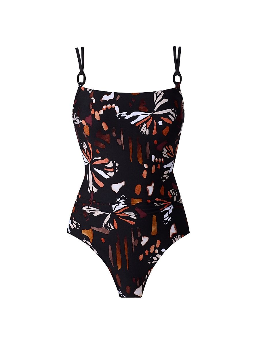 Women's Chrysalis Butterfly Print One-Piece Swimsuit - Black Multi - Size 6