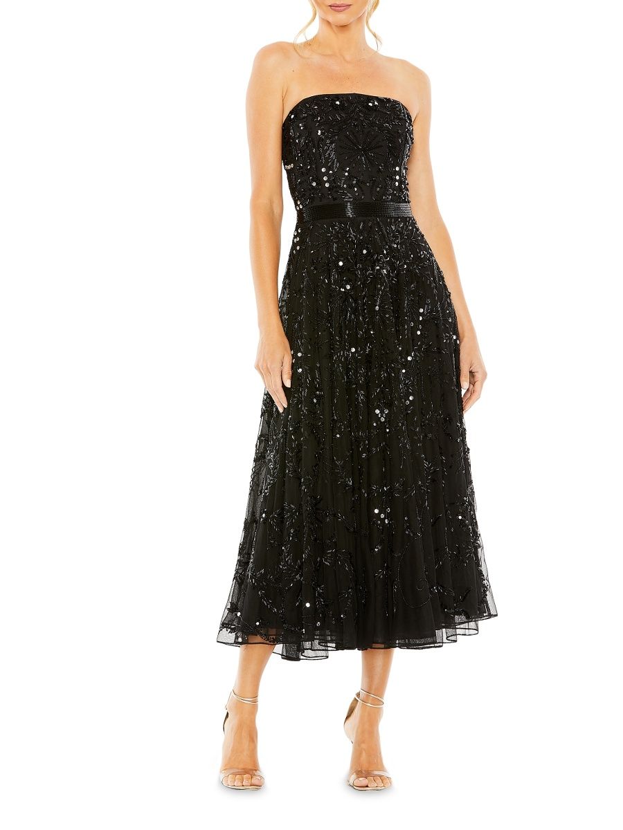 Mac Duggal Women's Embellished Mesh Strapless Midi-Dress - Black - Size 14