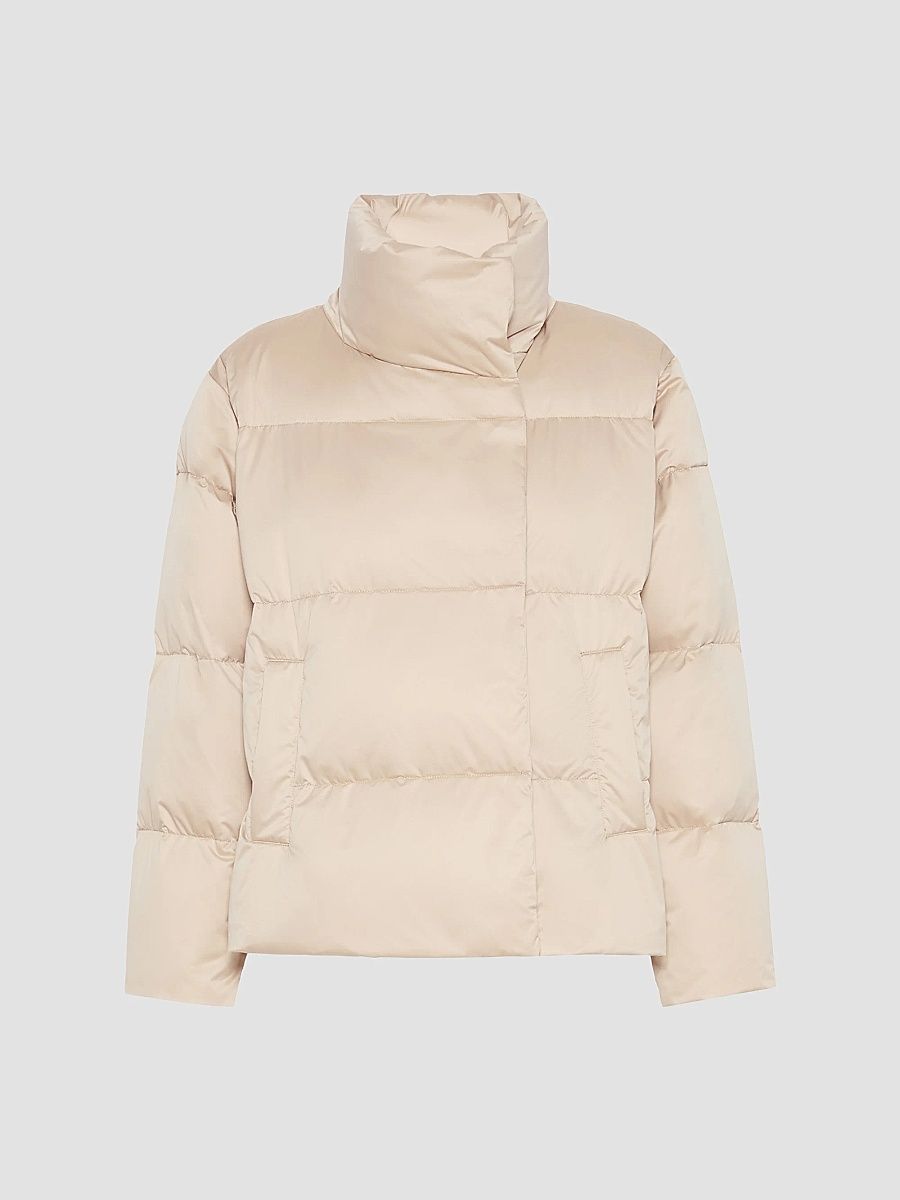 Women's Short Down Jacket in Technical Satin - Sand - Size 12