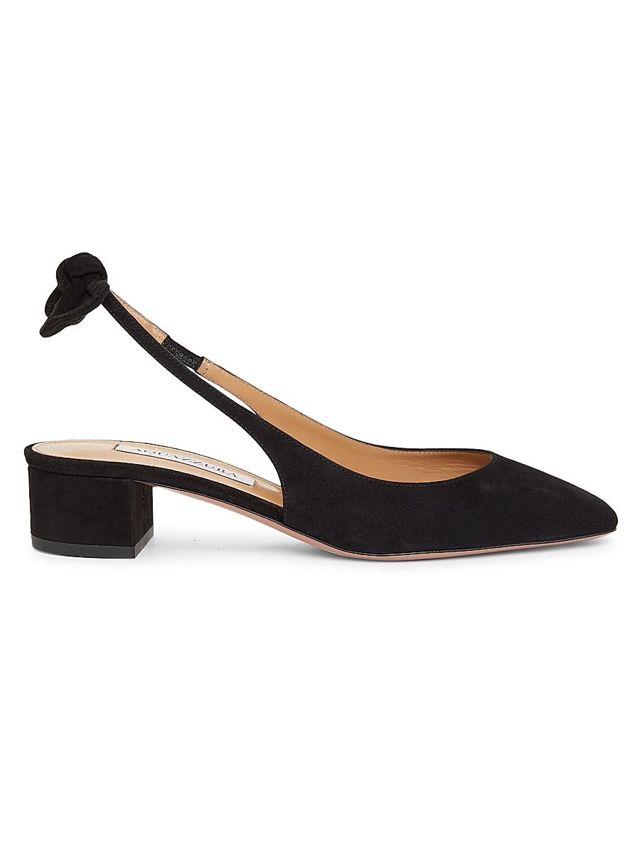 Women's Bow Tie 30MM Suede Slingback Pumps - Black - Size 5