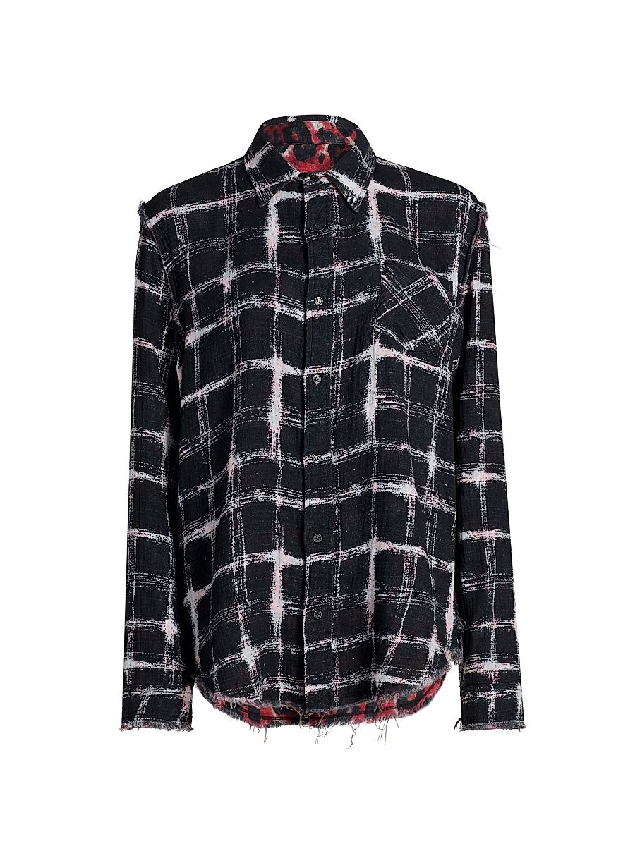 Women's Reversible Shredded Seam Shirt - Black Ecru Plaid Red Leopard - Size XL