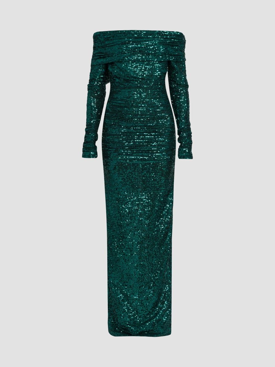 Dolce & Gabbana Women's Sequined Off-the-Shoulder Column Gown - Verde Scurissimo - Size 2
