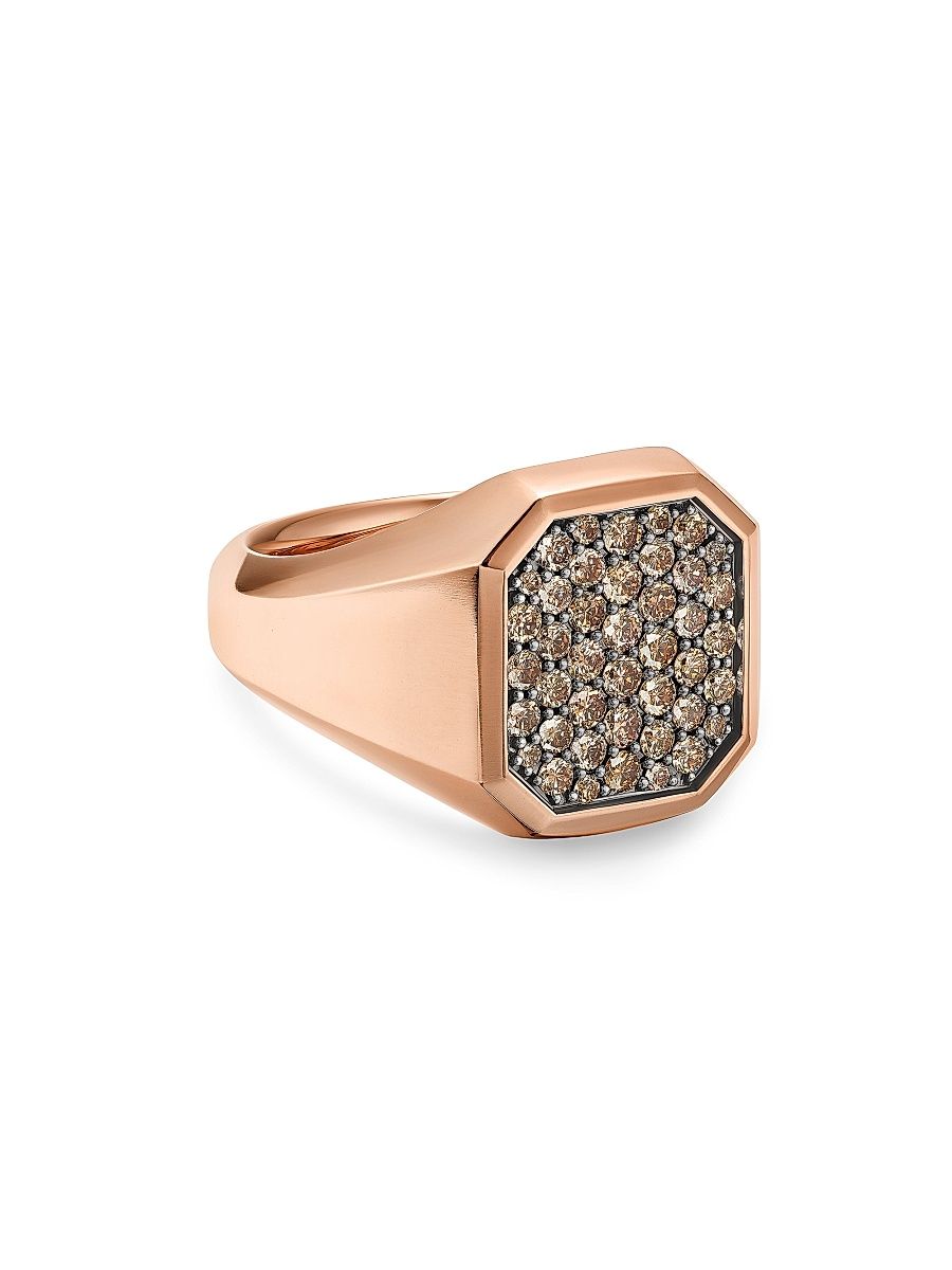 Men's Streamline Signet Ring in 18K Rose Gold - Cognac Diamond - Size 8