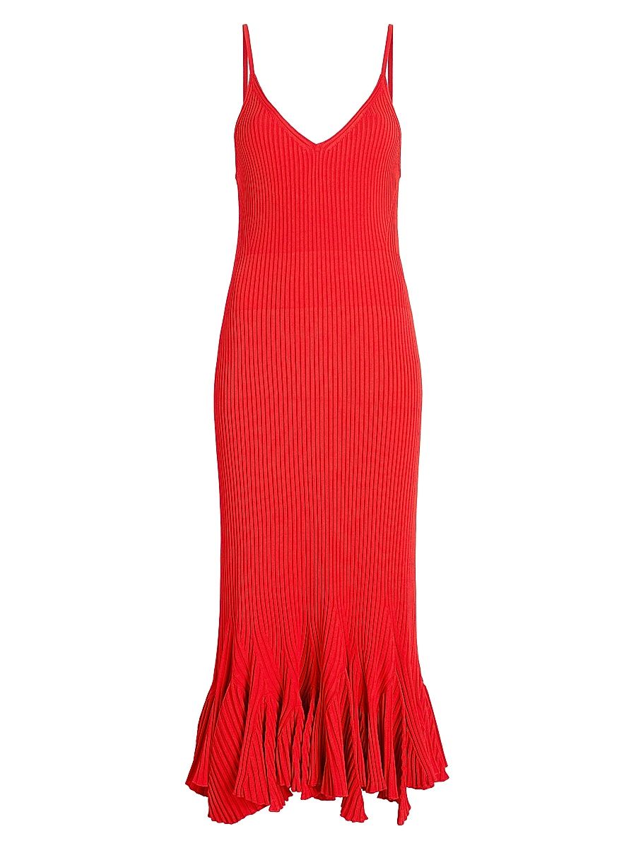 Women's Giuditta Ribbed Godet-Hem Midi-Dress - Red - Size XL