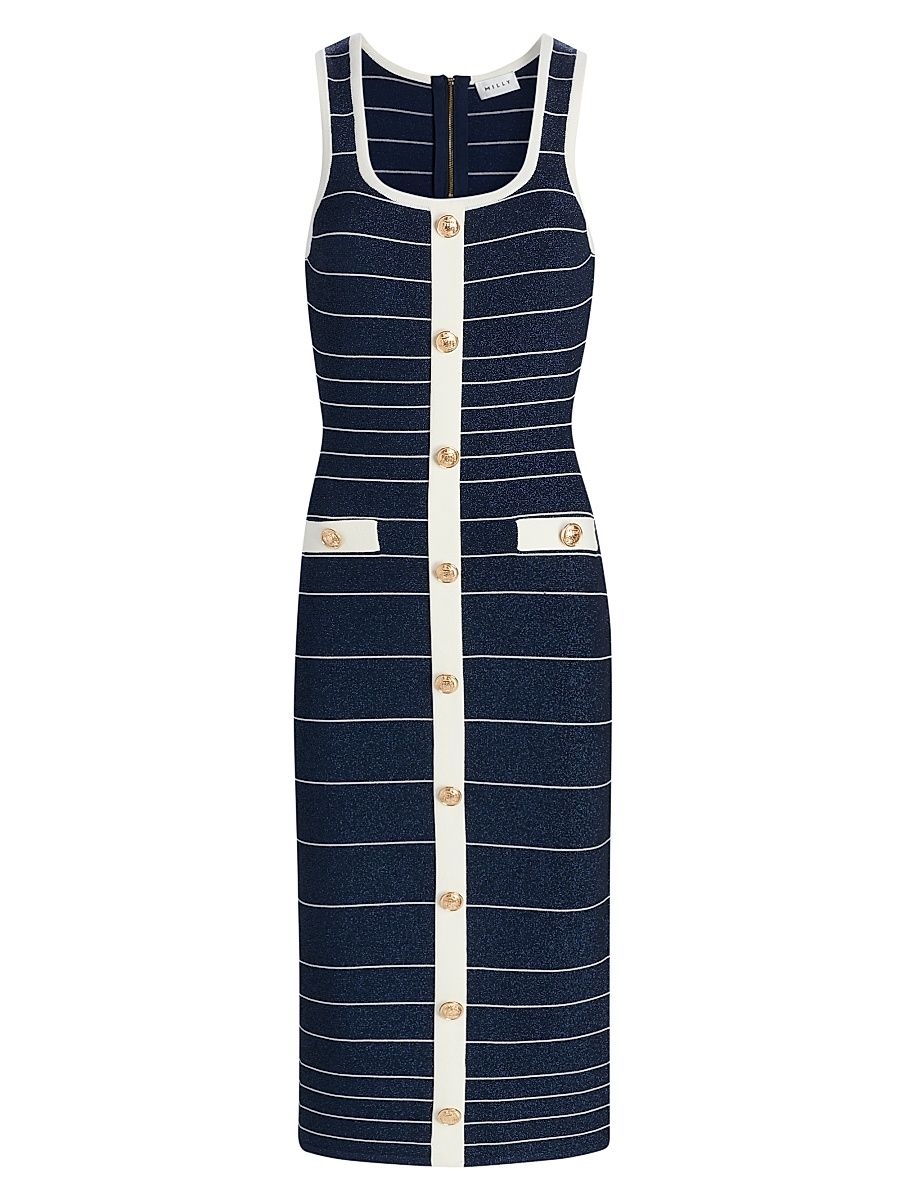 Women's Mari Stripe Midi-Dress - Navy White - Size XL