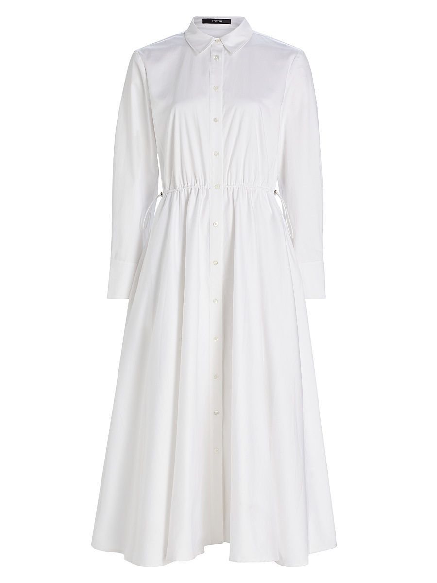 Women's Ingrid Poplin Drawstring Midi-Shirtdress - Optic - Size Large