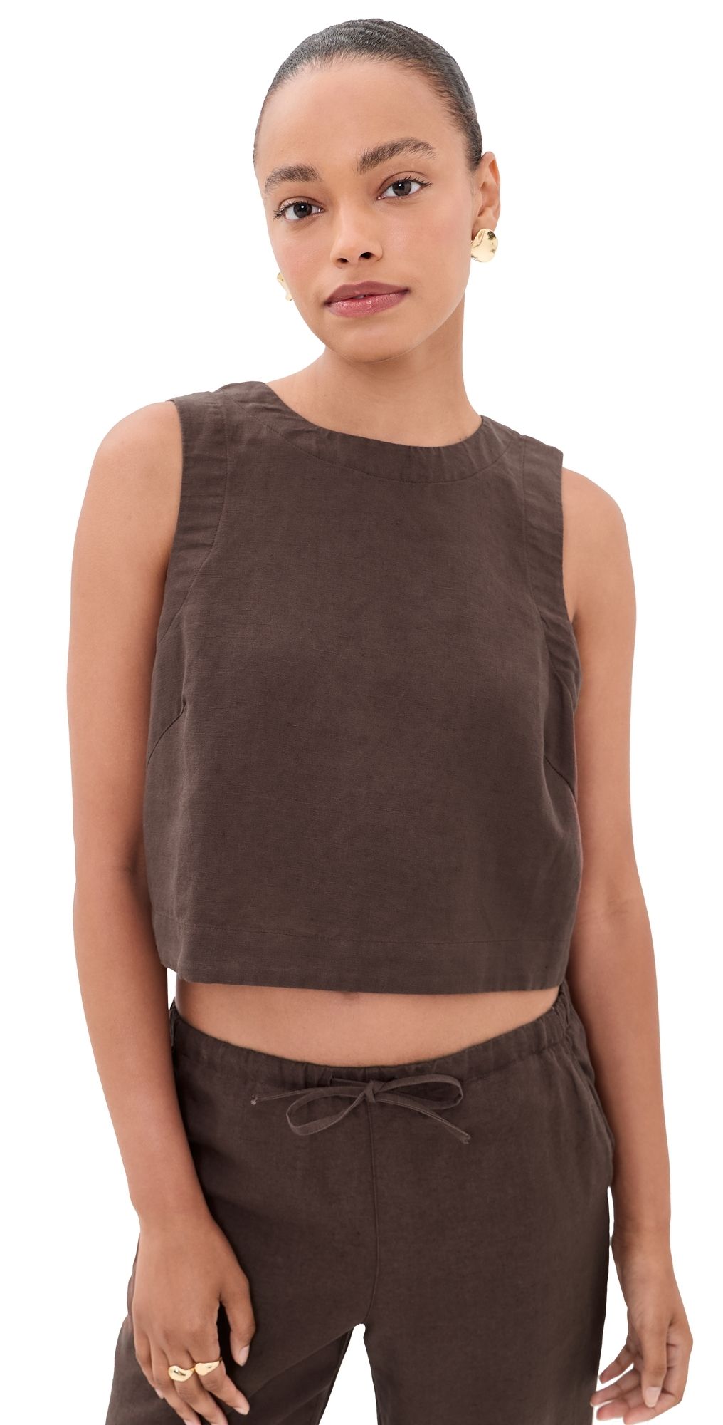 Marine Layer Quinn Linen Tank Chocolate L