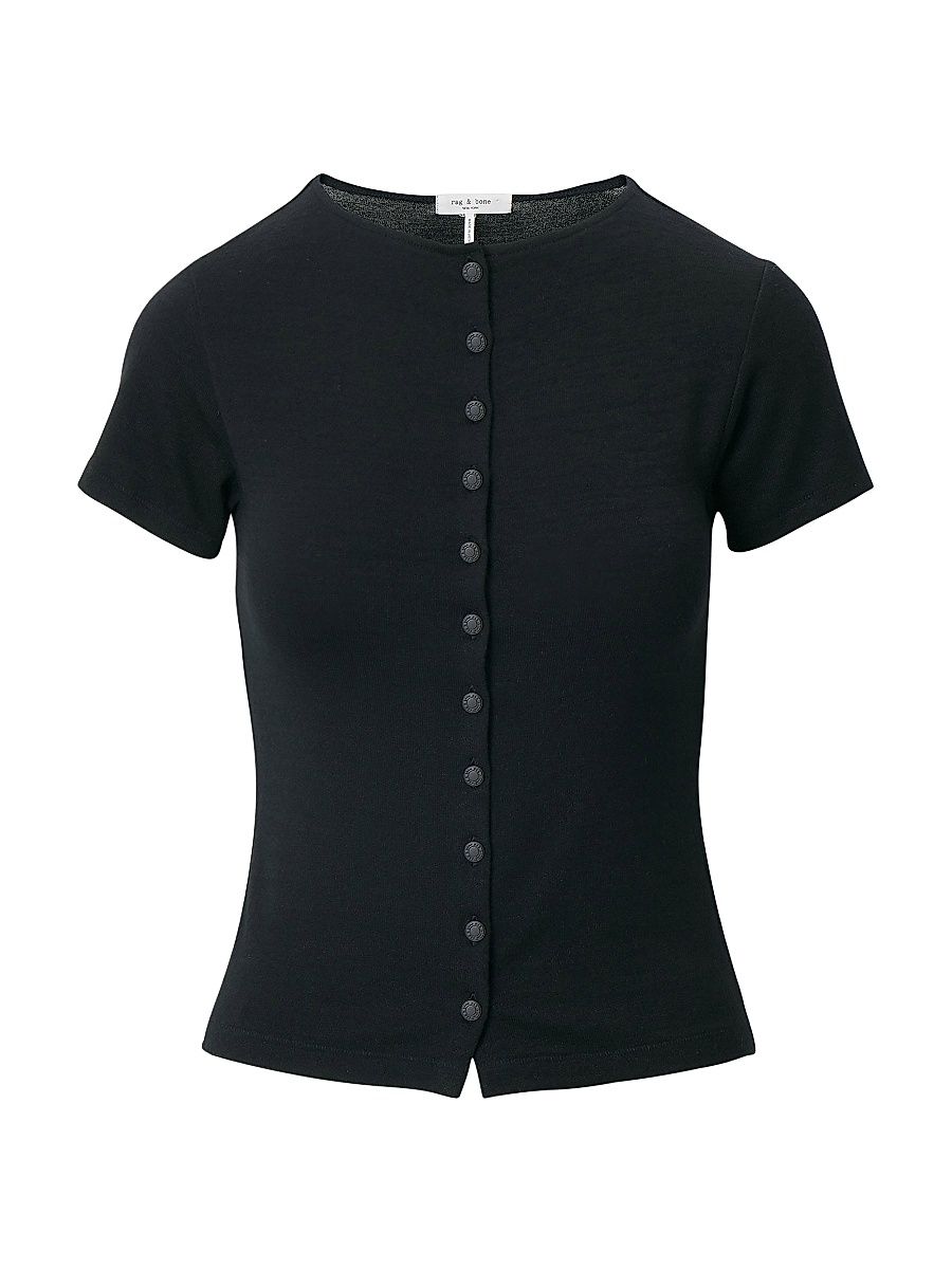 Women's The Knit Button-Front T-Shirt - Black - Size Large